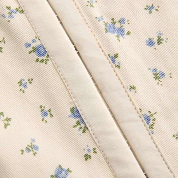 100% Cotton Cream & Blue Floral Square Neck Corset Cottagecore Tank Top Size XS - Picture 4 of 8